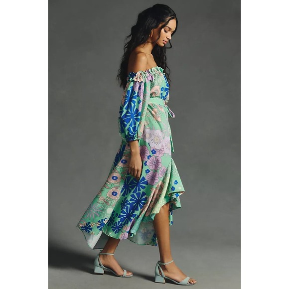 HTF nwt ANTHROPOLOGIE OOPSCOOL sz S Off the shoulder printed dress - Picture 5 of 6